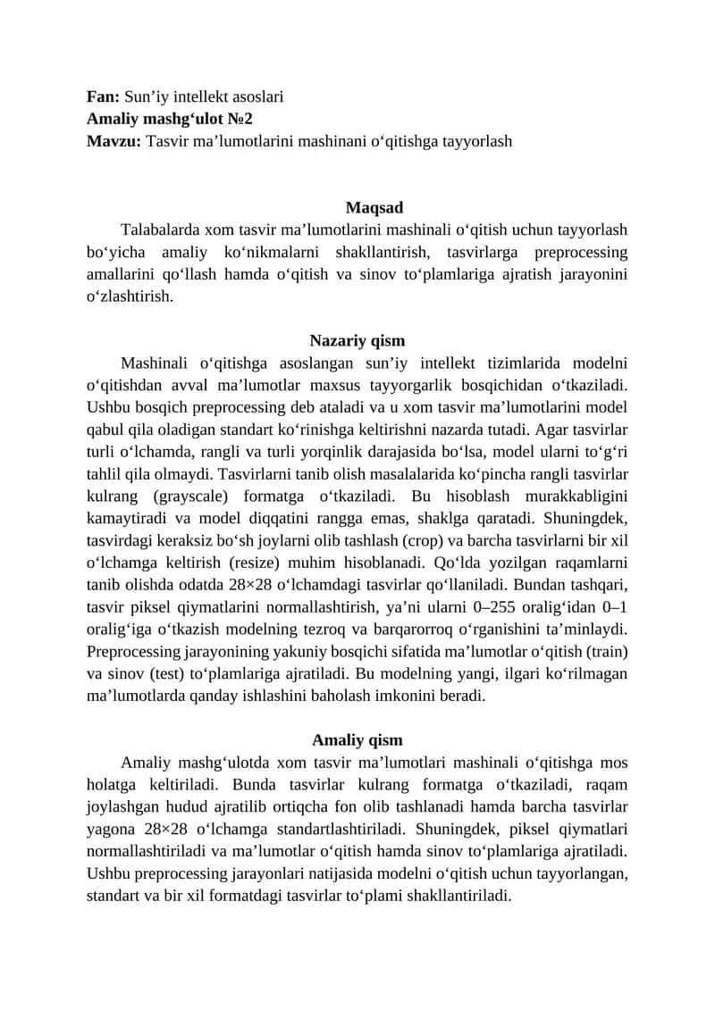 Tasvir ma’lumotlarini mashinani o‘qitishga tayyorlash 1