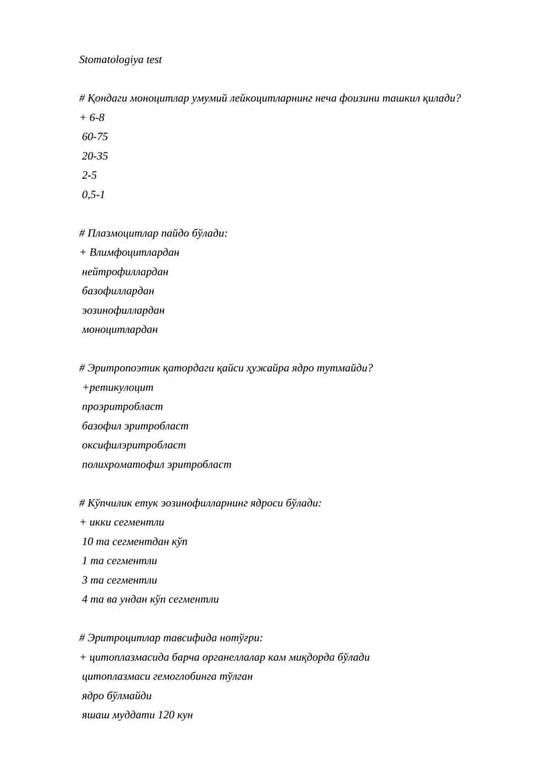 Stomatologiya test 1