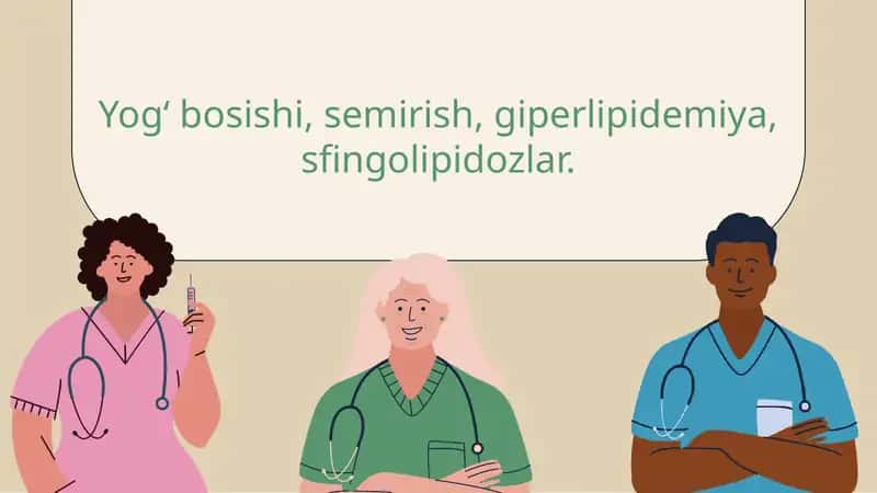 Yogʻ bosishi, semirish, giperlipidemiya, sfingolipidozlar. 1