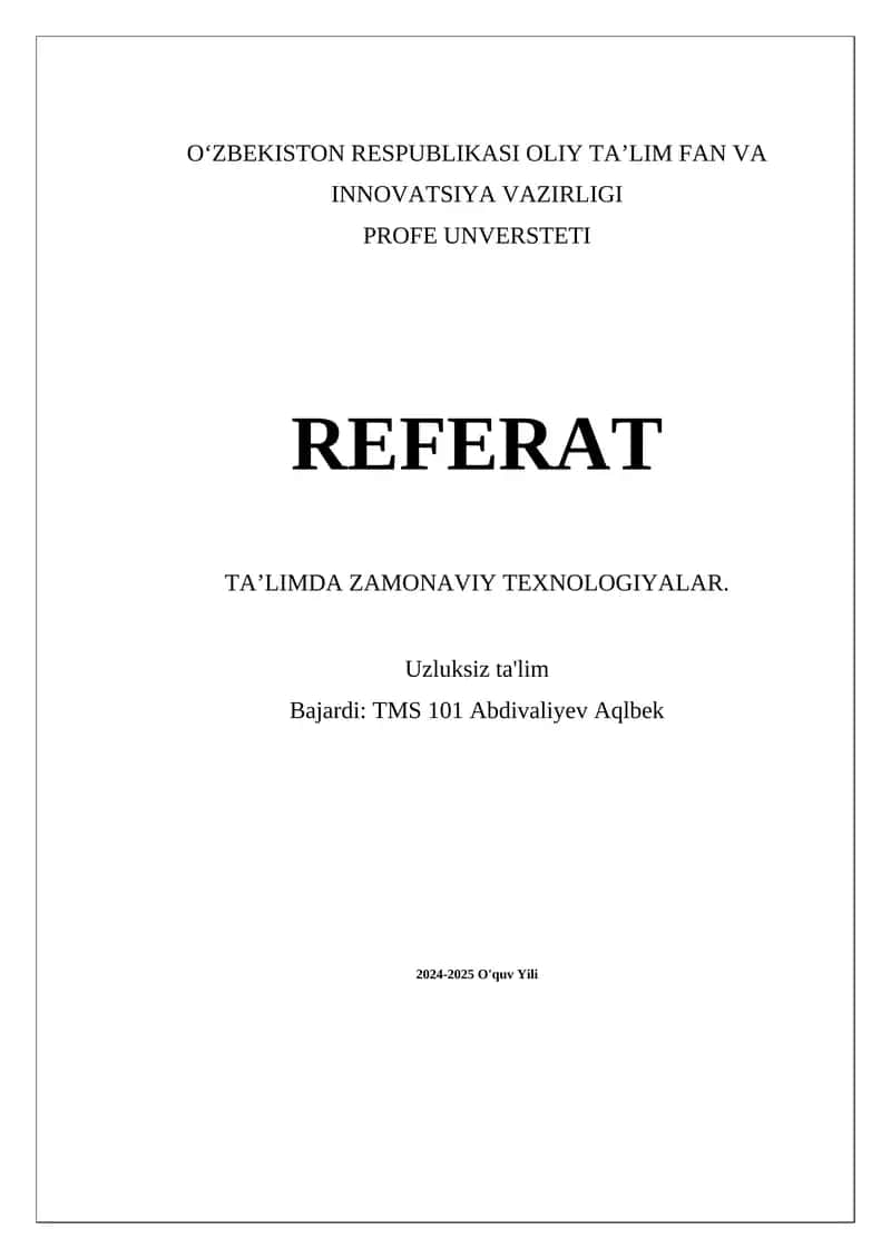 TA’LIMDA ZAMONAVIY TEXNOLOGIYALAR 1