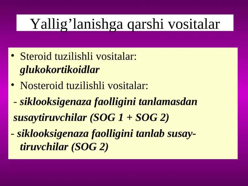 Yallig’lanishgaqarshi vositalar 1