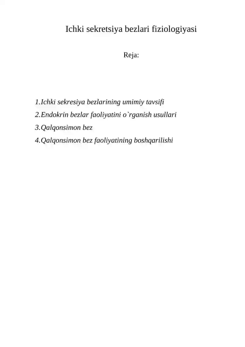 Ichki sekretsiya bezlari fiziologiyasi