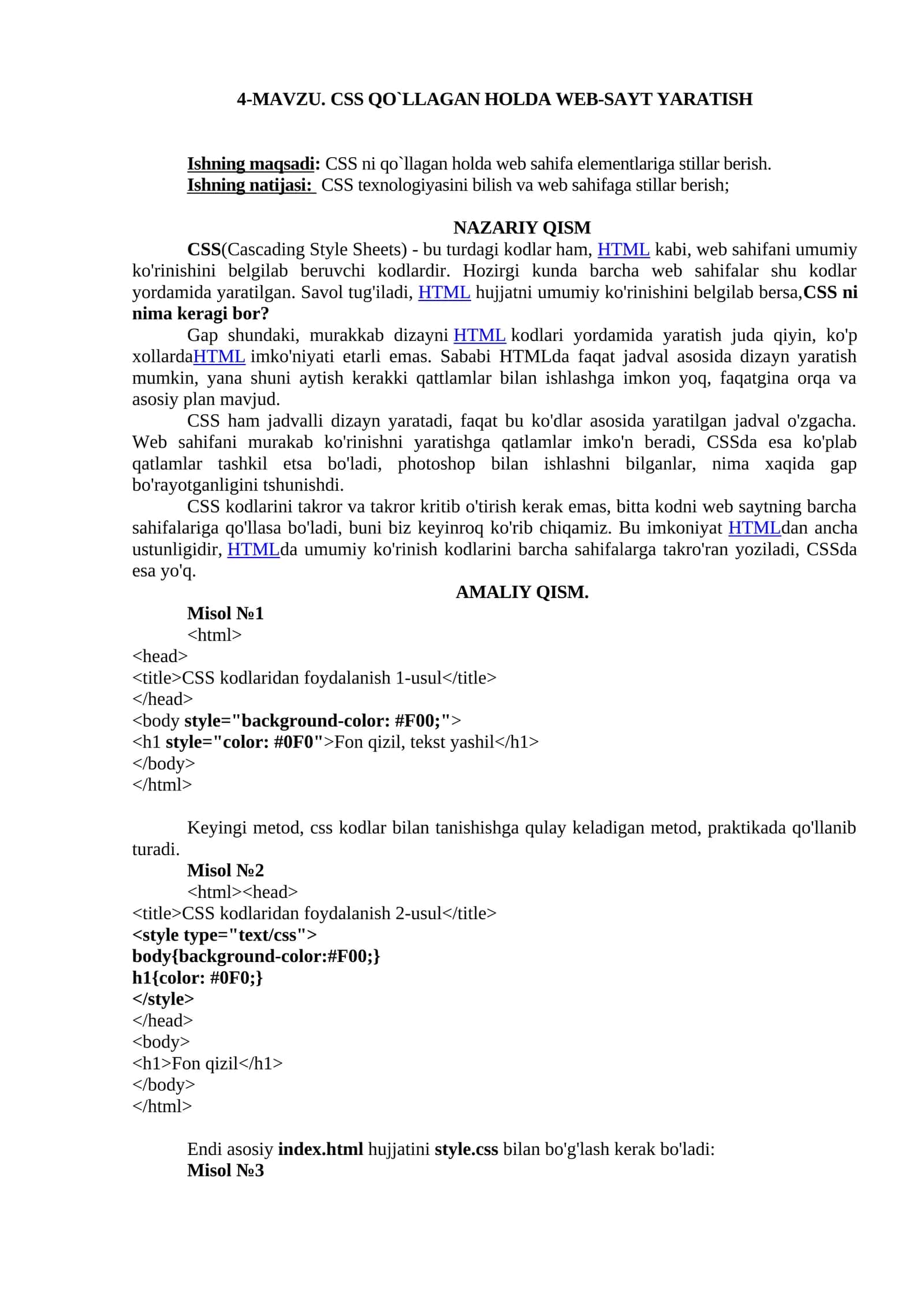 CSS QO`LLAGAN HOLDA WEB-SAYT YARATISH 1
