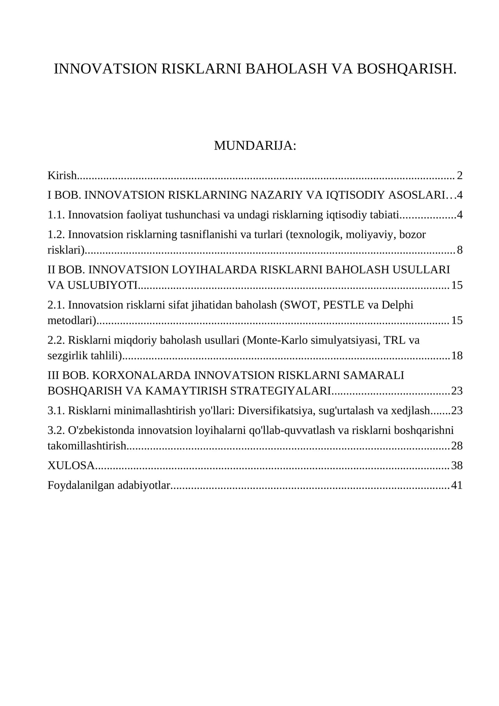 INNOVATSION RISKLARNI BAHOLASH VA BOSHQARISH 1