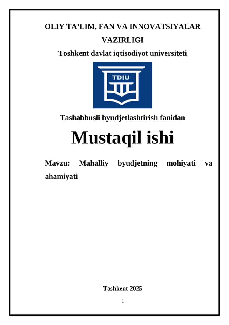 Mahalliy byudjetning mohiyati va ahamiyati 1