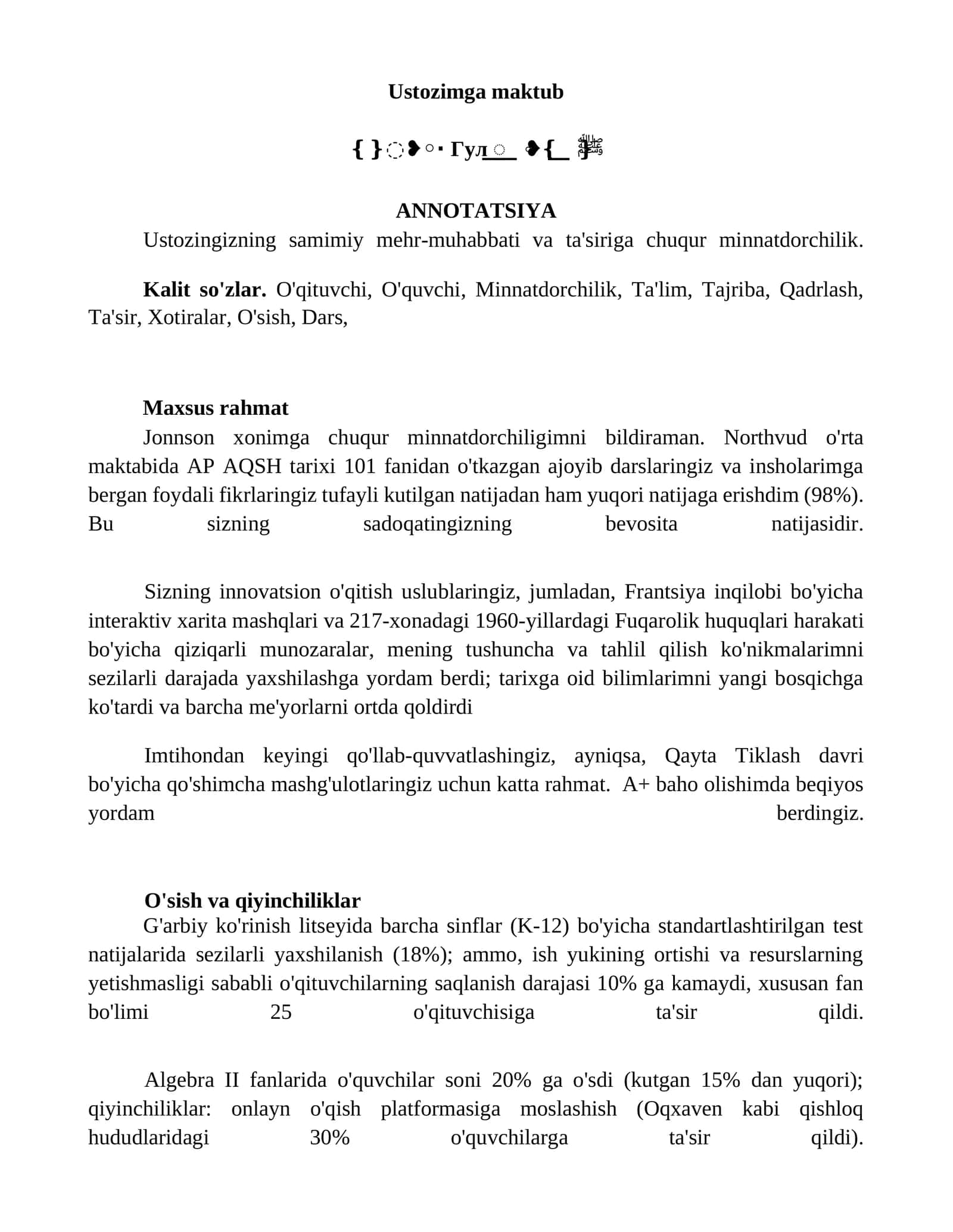 Ustozimga maktub 1