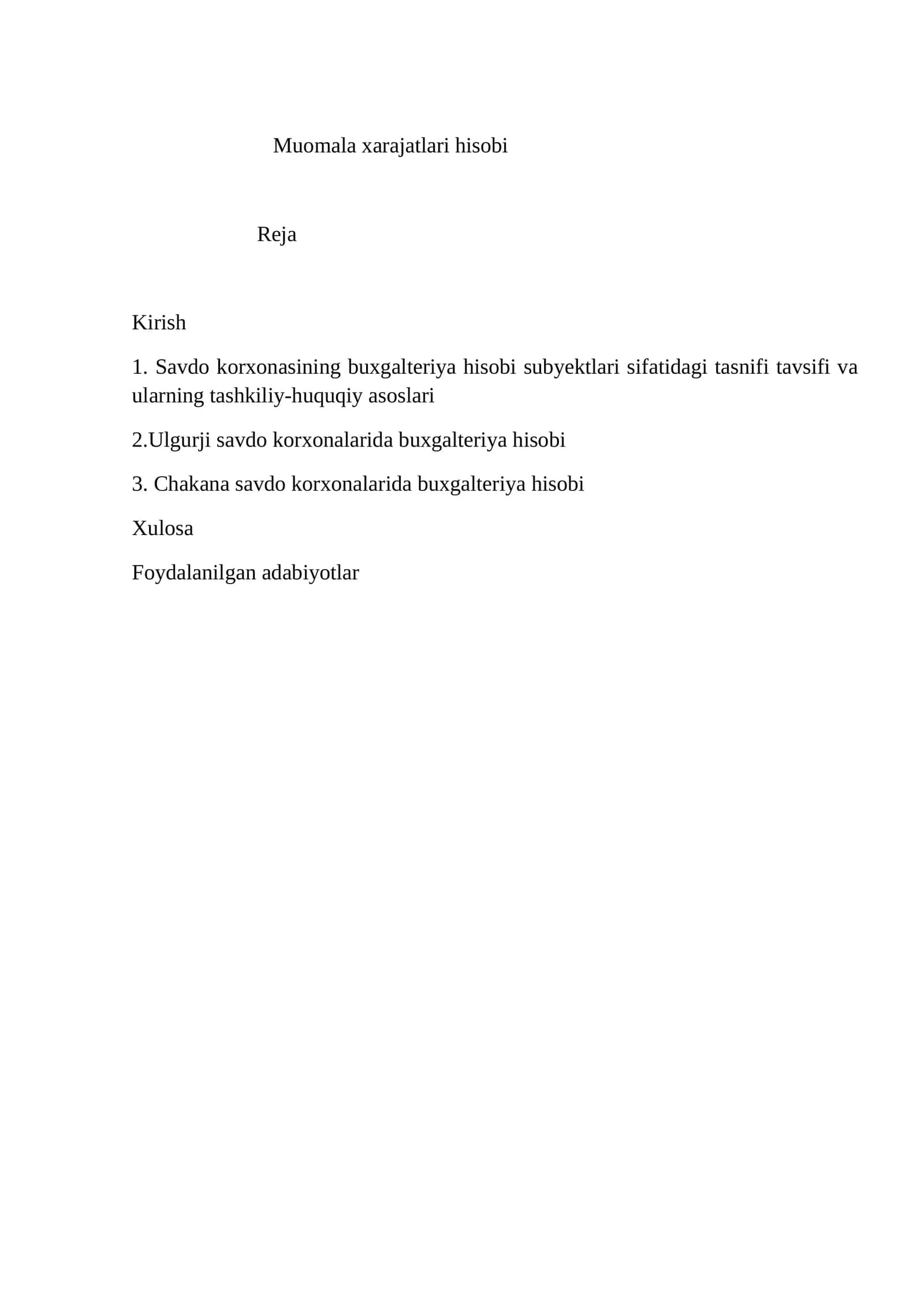Muomala xarajatlari hisobi 1