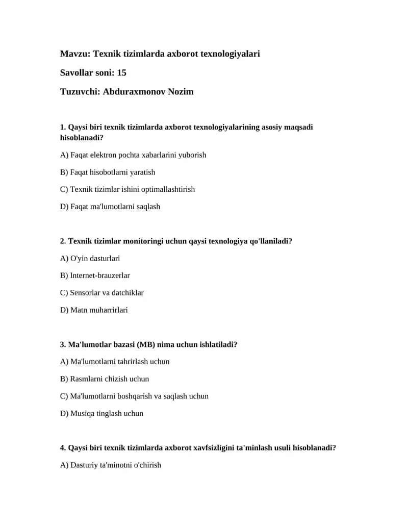 Texnik tizimlarda axborot texnologiyalari 1