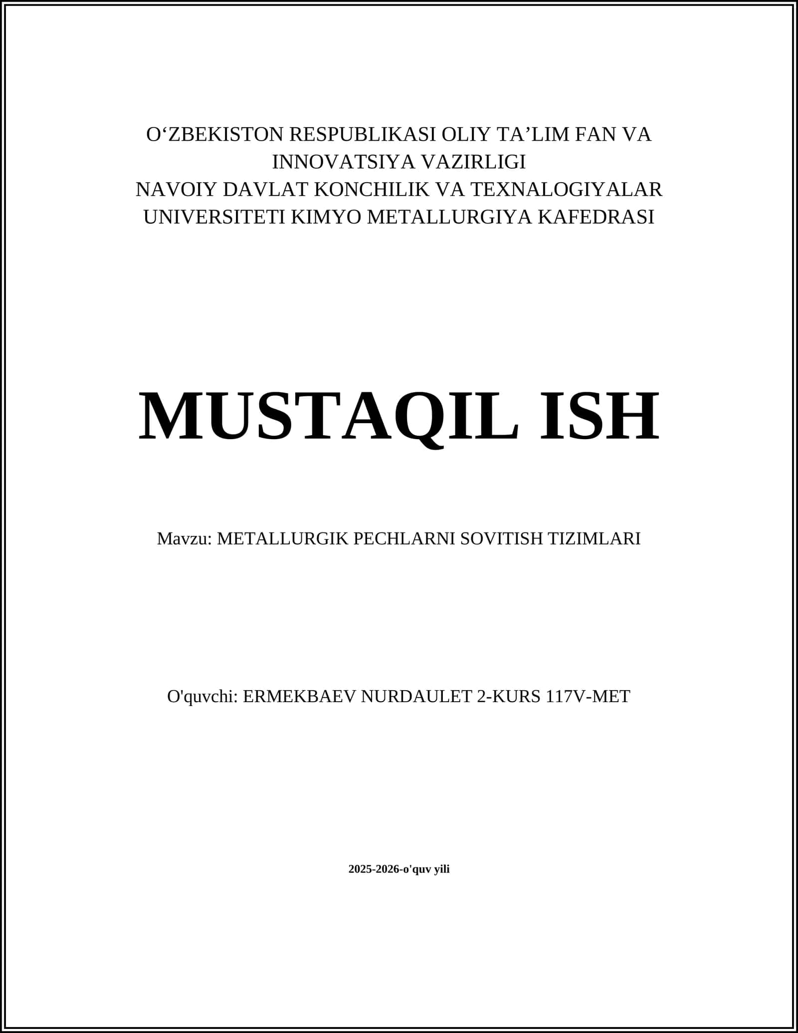 METALLURGIK PECHLARNI SOVITISH TIZIMLARI 1
