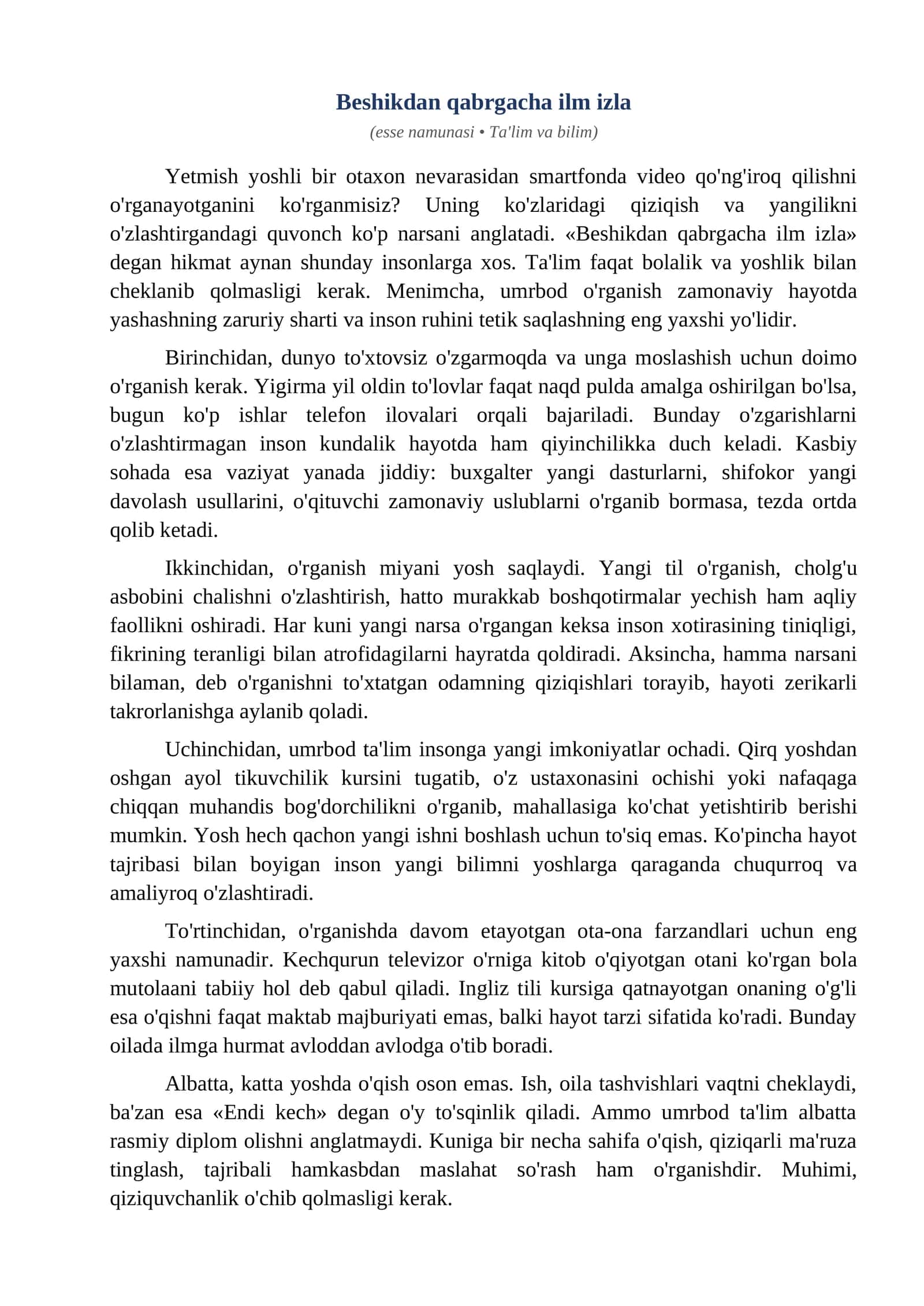 Esse Beshikdan qabrgacha ilm izla 1