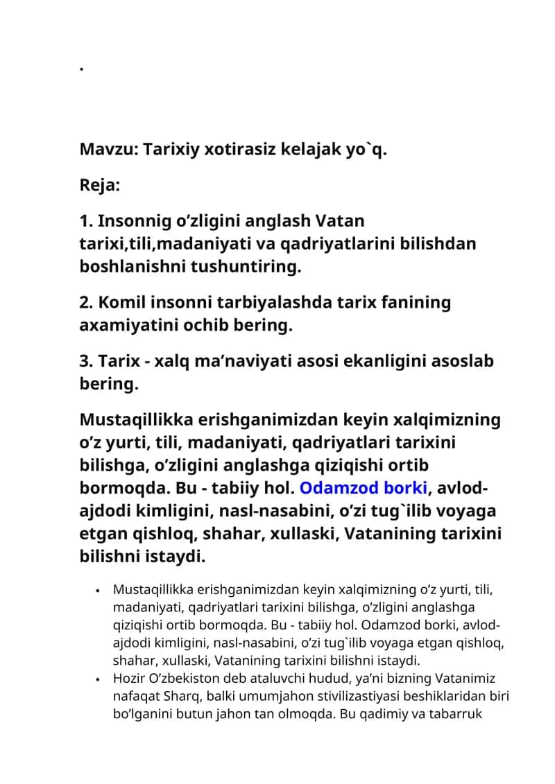 Tarixiy xotirasiz kelajak yo`q 1