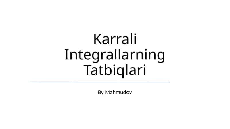 Karrali Integrallarning Tatbiqlari 1