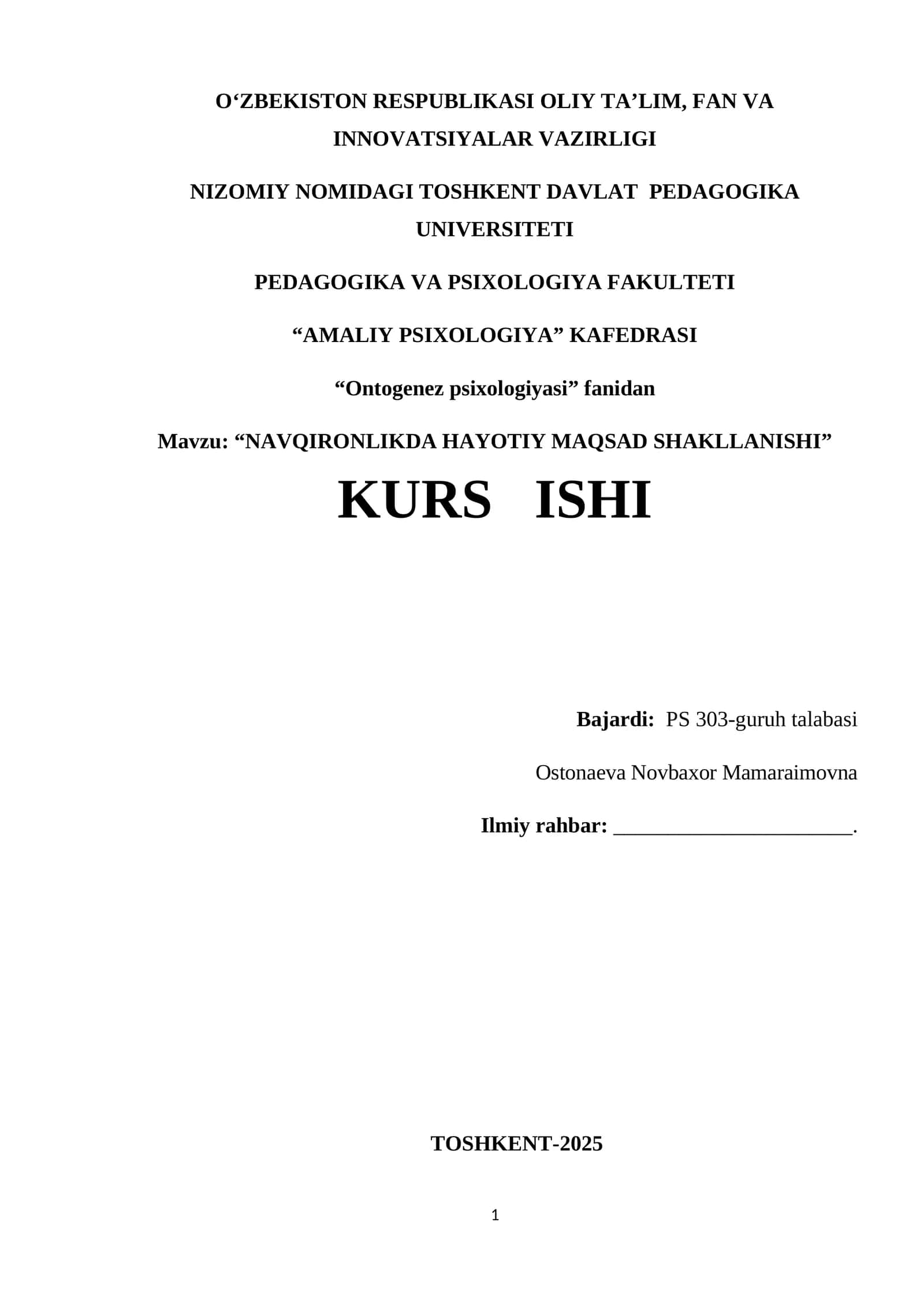 NAVQIRONLIKDA HAYOTIY MAQSAD SHAKLLANISHI 1