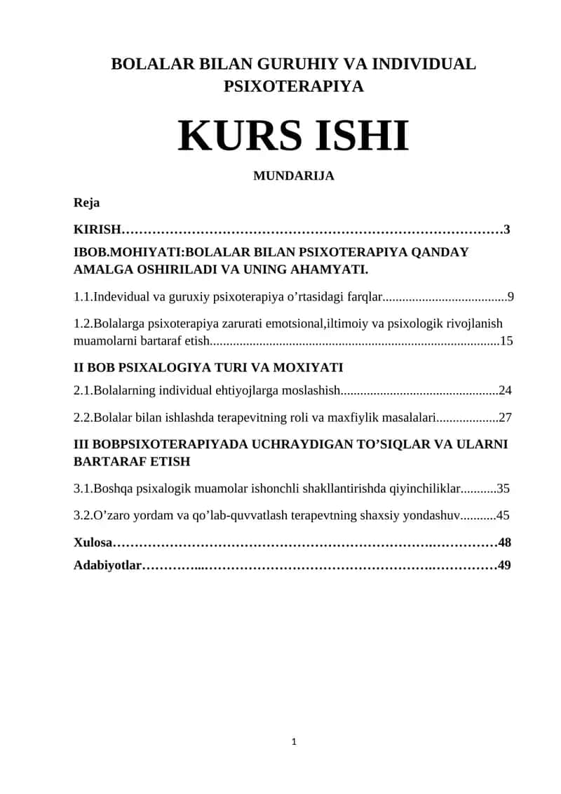 BOLALAR BILAN GURUHIY VA INDIVIDUAL PSIXOTERAPIYA 1