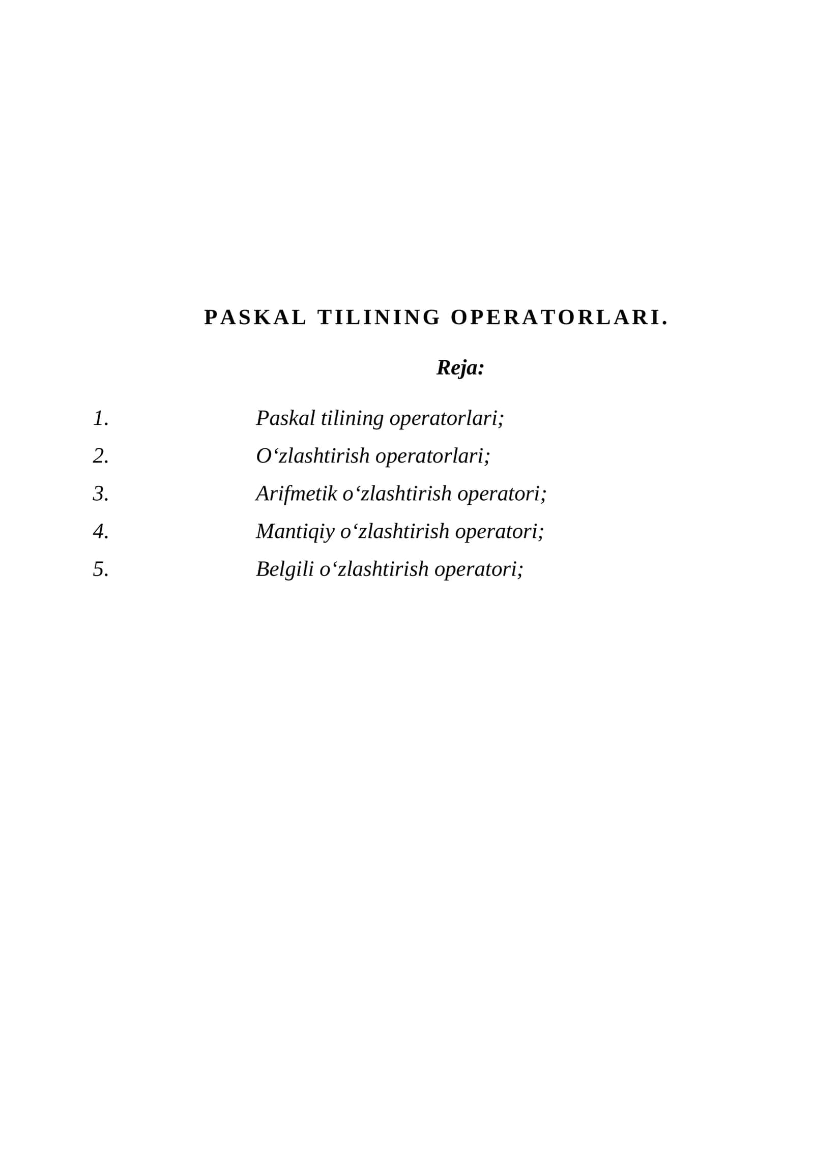 PASKAL TILINING OPERATORLARI 1