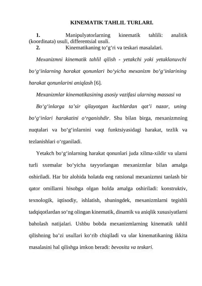 KINEMATIK TAHLIL TURLARI.