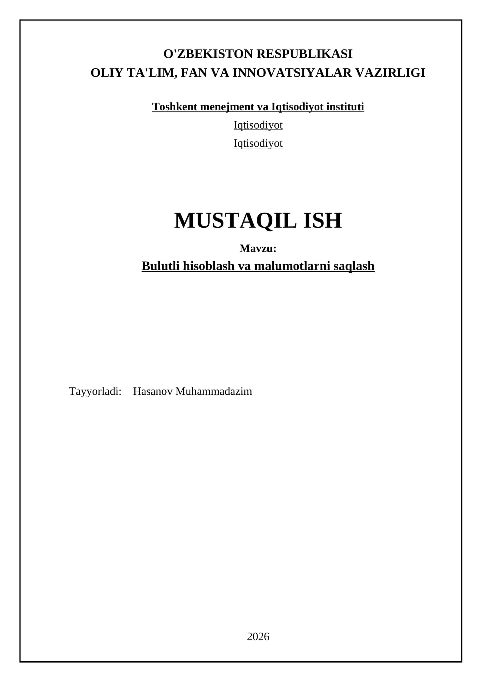Bulutli hisoblash va malumotlarni saqlash 1