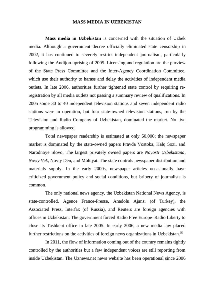 Mass Media in Uzbekistan 1