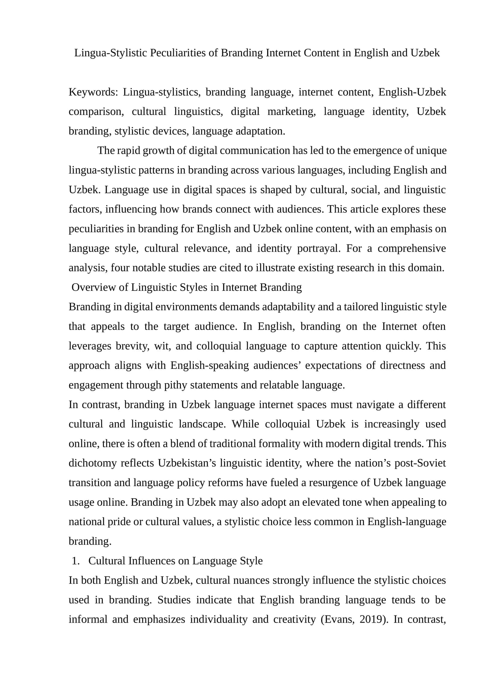 Lingua-Stylistic Peculiarities of Branding Internet Content in English and Uzbek 1