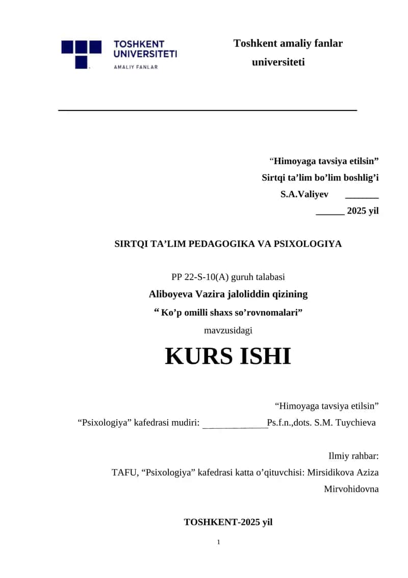 Ko’p omilli shaxs so’rovnomalari. 1