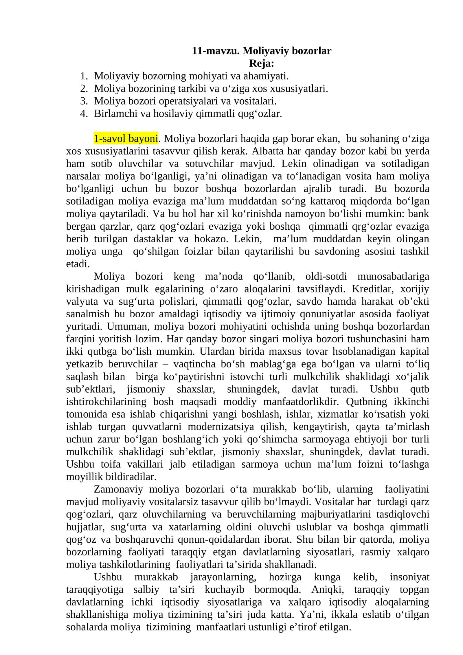 Moliyaviy bozorlar 1