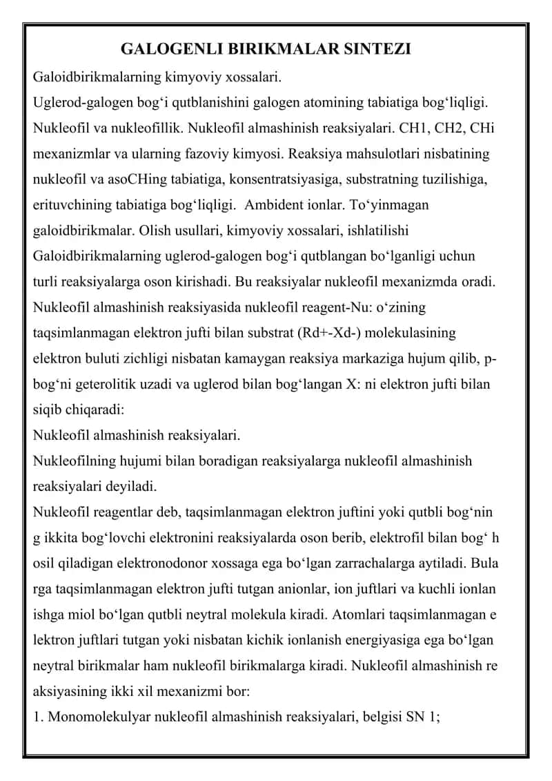 GALOGENLI BIRIKMALAR SINTEZI 1