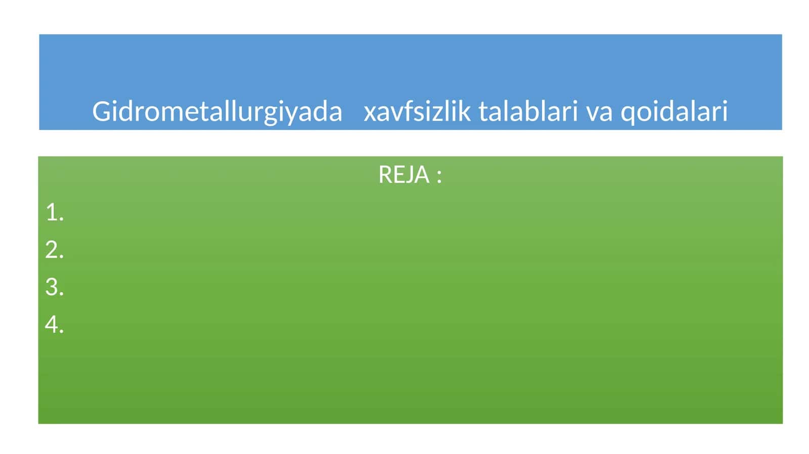 Gidrometallurgiyada xavfsizlik talablari va qoidalari 1