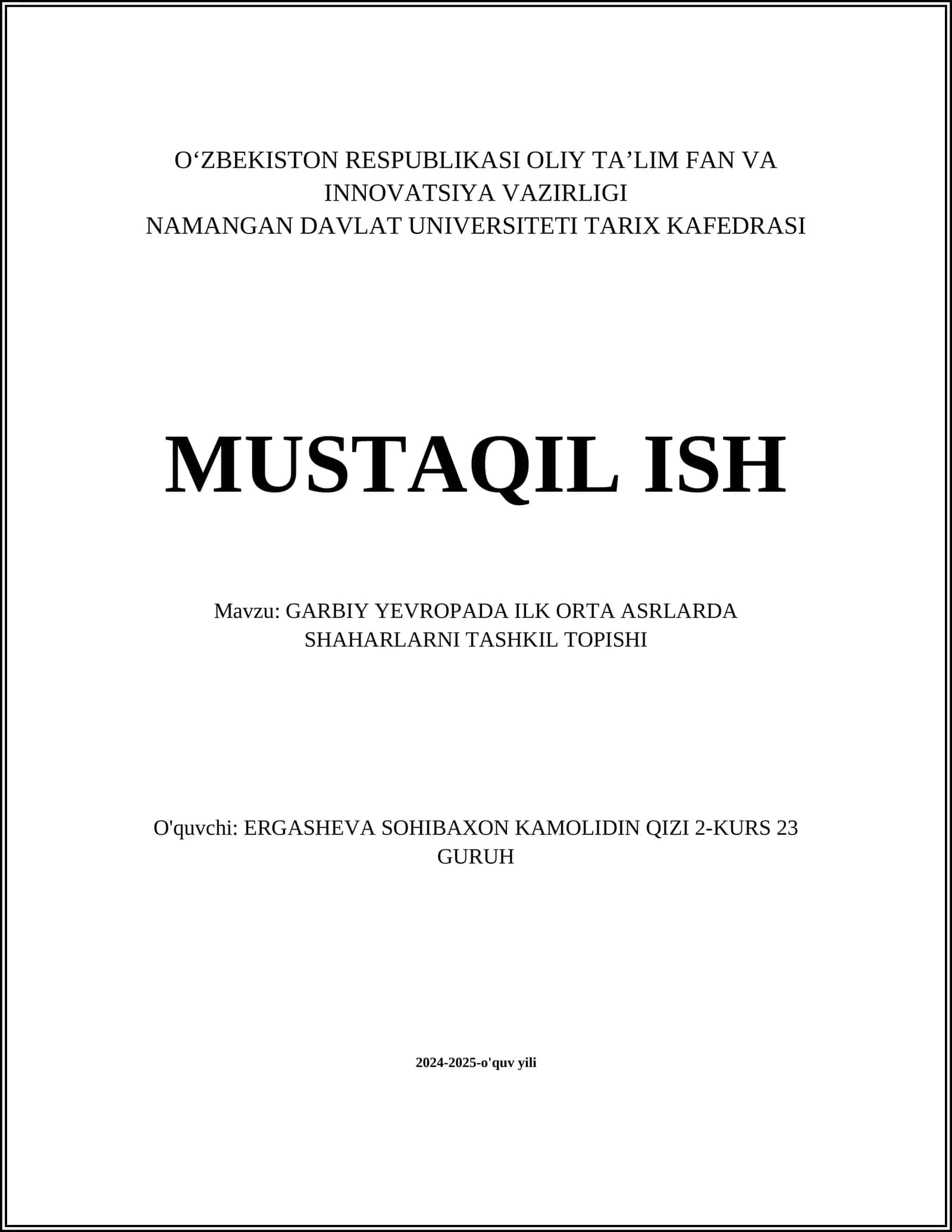 GARBIY YEVROPADA ILK ORTA ASRLARDA SHAHARLARNI TASHKIL TOPISHI 1