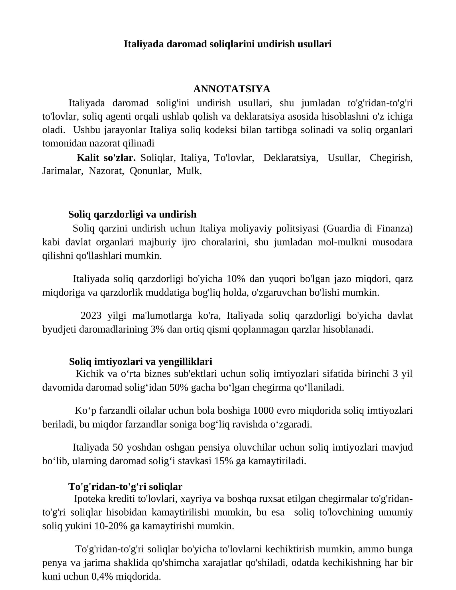 Italiyada daromad soliqlarini undirish usullari 1