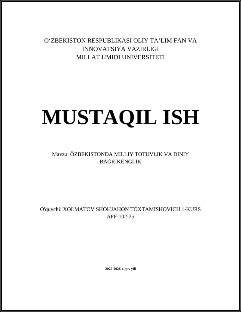 ÕZBEKISTONDA MILLIY TOTUVLIK VA DINIY BAĞRIKENGLIK 1