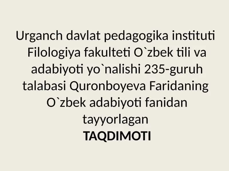 Ulug`bek Hamdam hayoti ijodi va hikoyalari tahlili 1