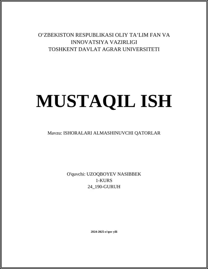 ISHORALARI ALMASHINUVCHI QATORLAR 1