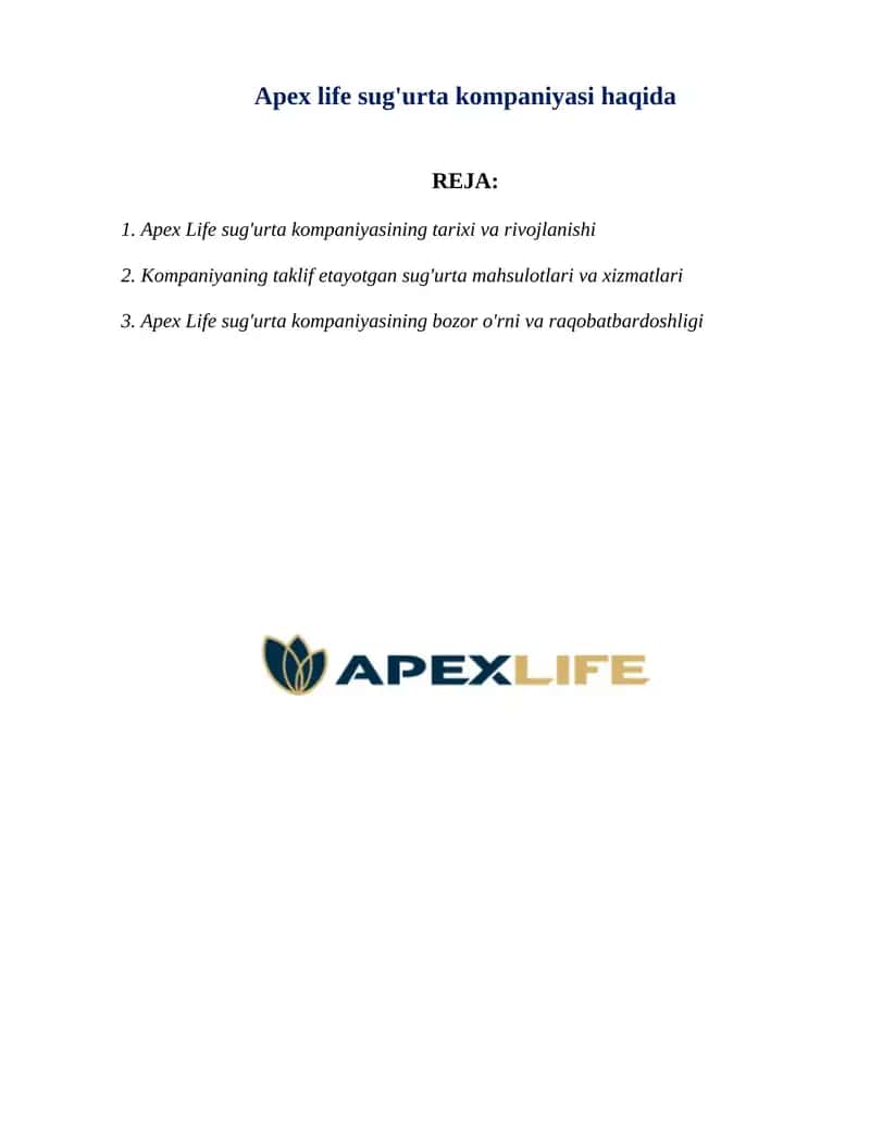 Apex Life sug'urta kompaniyasi 1