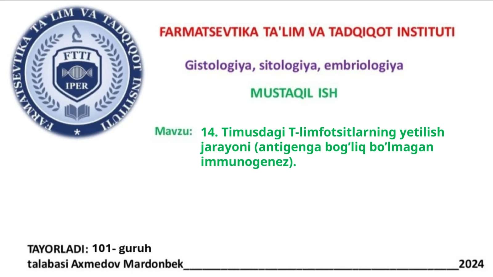Timusdagi T-limfotsitlar 1