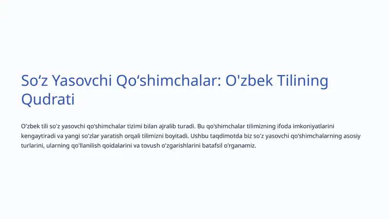 Soʻz Yasovchi Qoʻshimchalar: O'zbek Tilining Qudrati 1