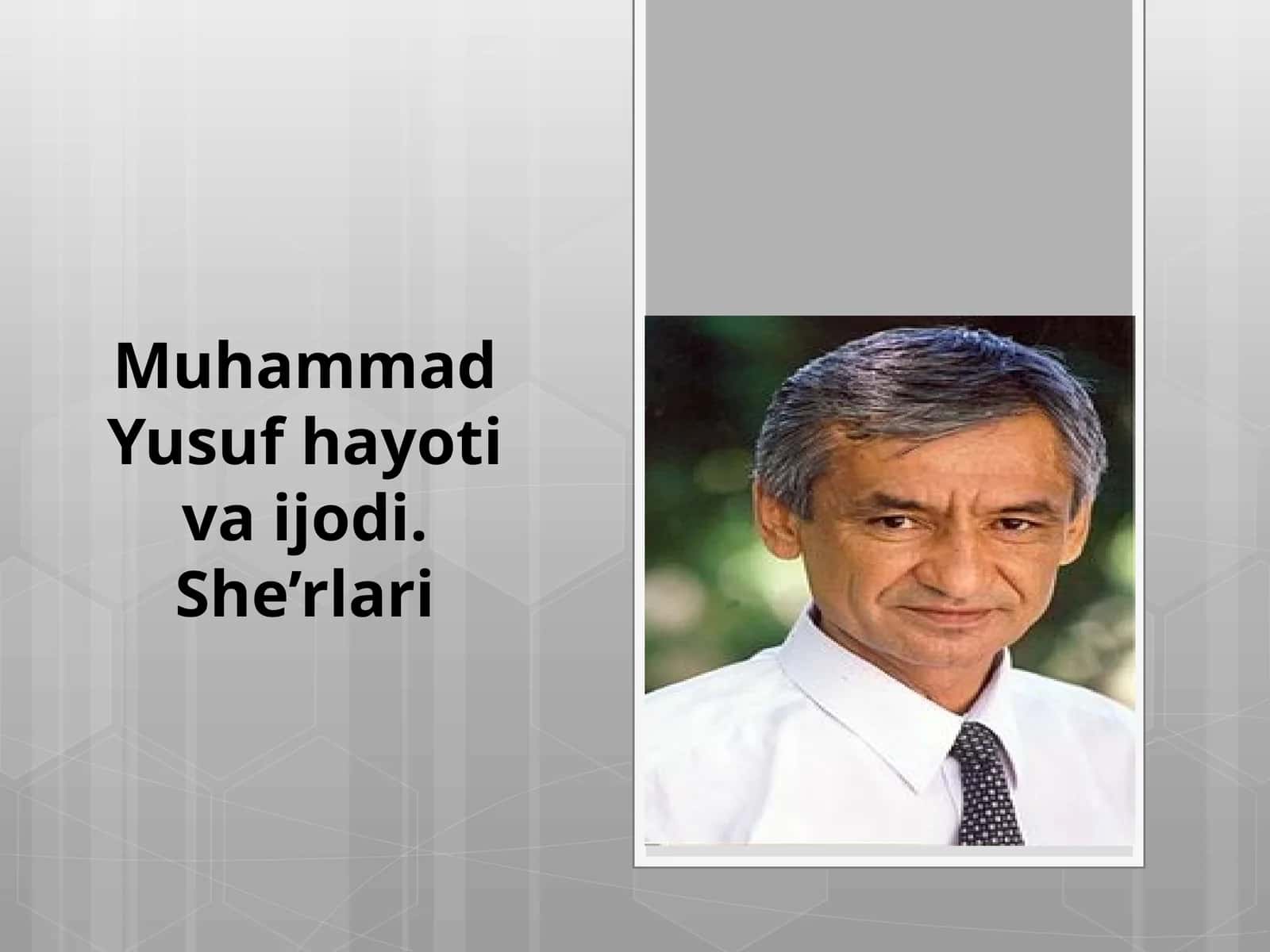 8-sinf Adabiyot dars ishlanma. Muhammad Yusuf hayoti va ijodi. She'rlari 1