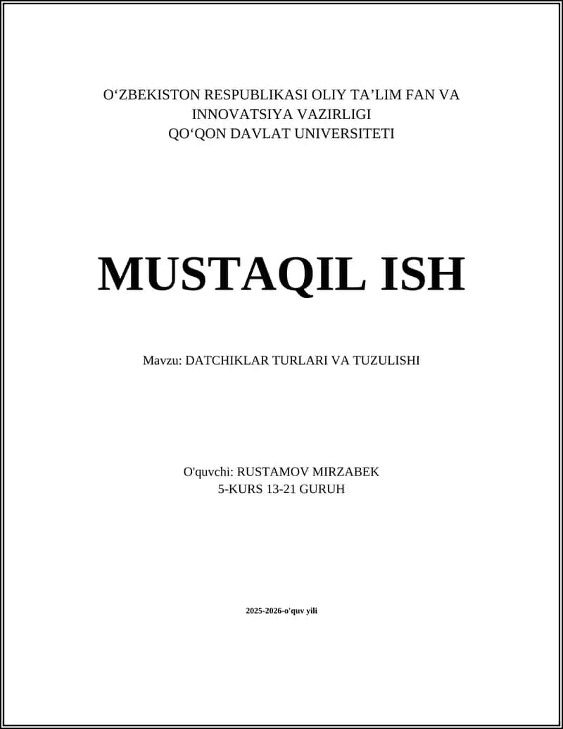 DATCHIKLAR TURLARI VA TUZULISHI 1