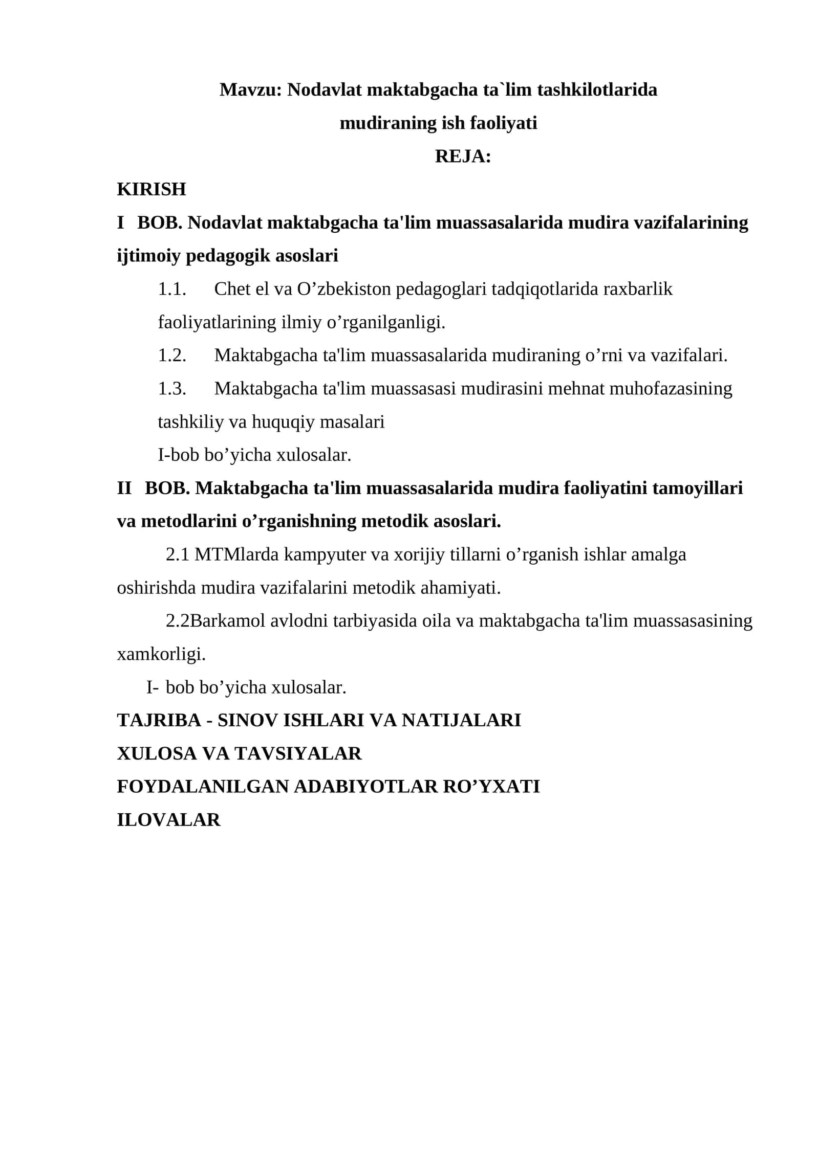 Nodavlat maktabgacha ta`lim tashkilotlarida mudiraning ish faoliyati 1