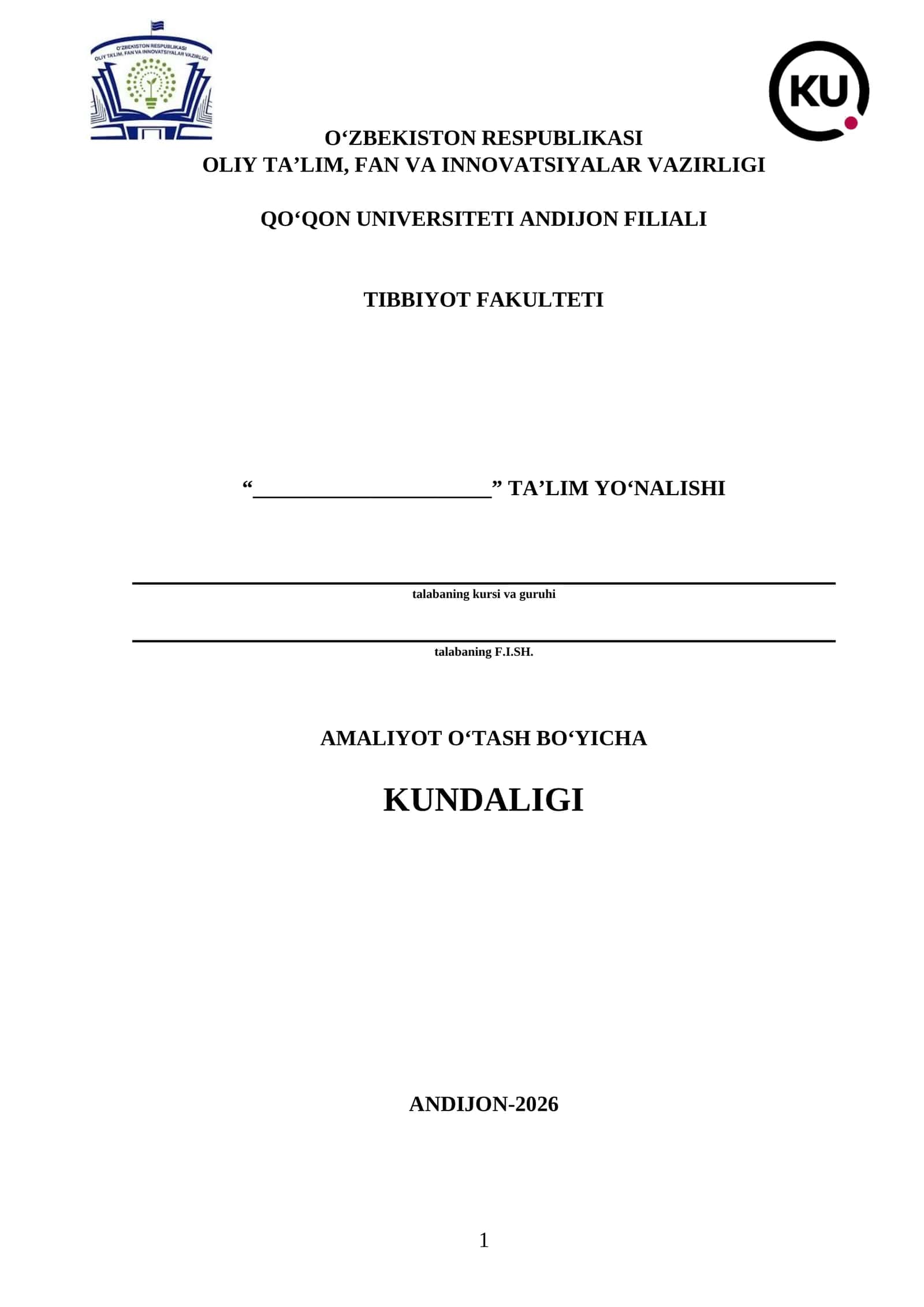 AMALIYOT O‘TASH BO‘YICHA KUNDALIGI 1