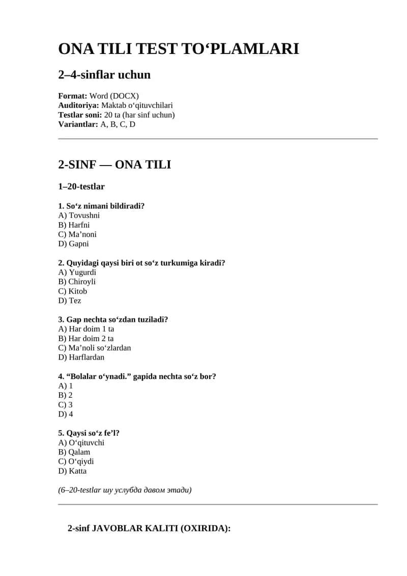 ONA TILI TEST TO‘PLAMLARI 1