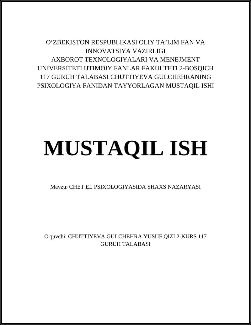 CHET EL PSIXOLOGIYASIDA SHAXS NAZARYASI 1