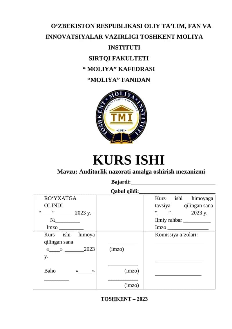 Auditorlik nazorati amalga oshirish mexanizmi 1