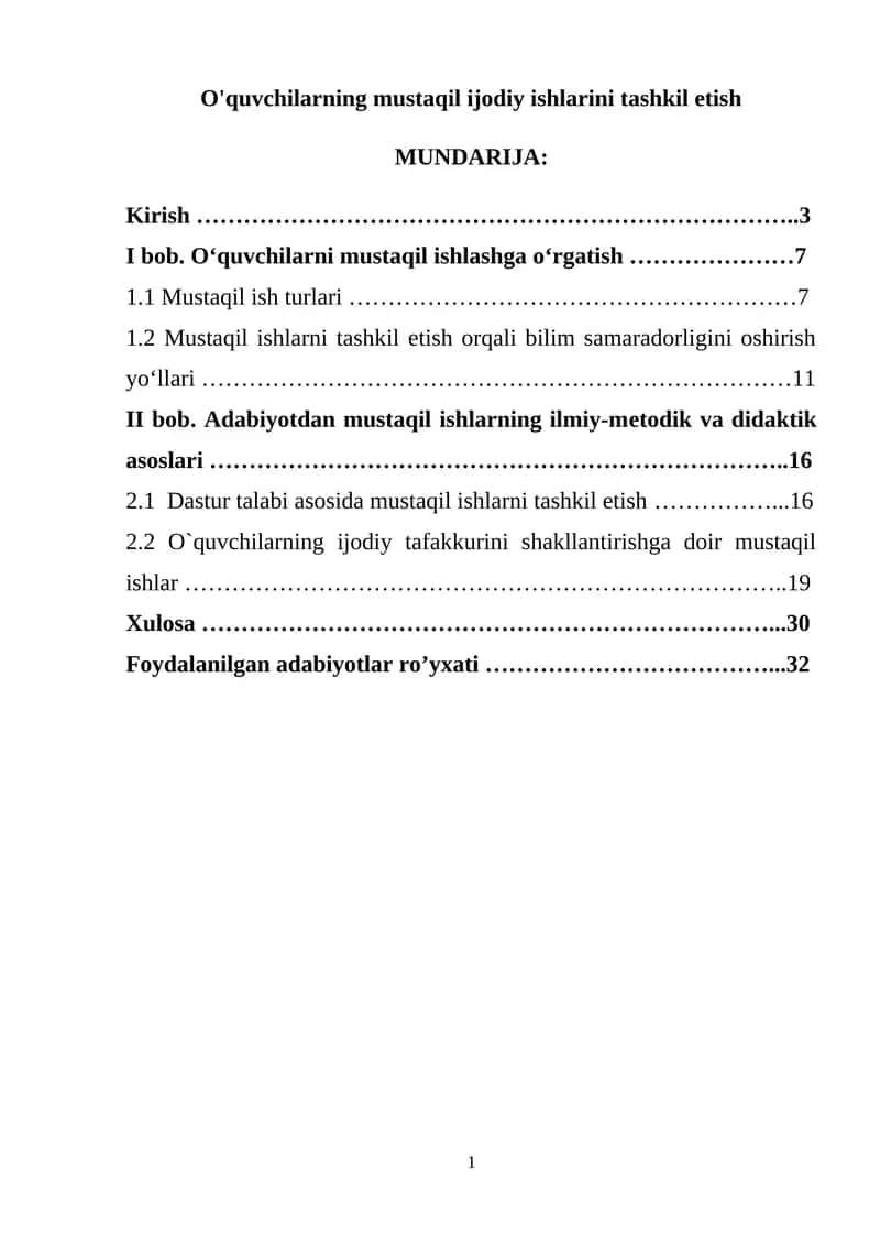 O'quvchilarning mustaqil ijodiy ishlarini tashkil etish 1