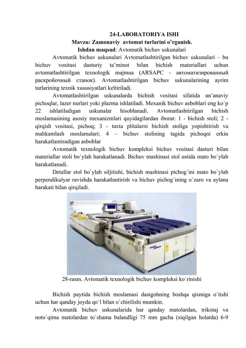 Avtomatik bichuv uskunalari 1