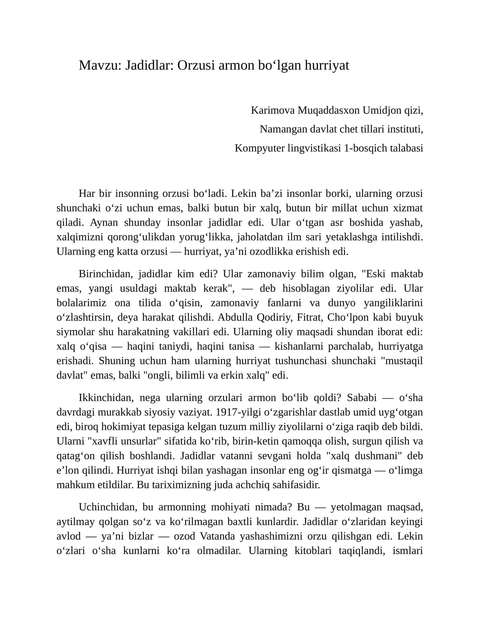 Orzusi armon bo‘lgan hurriyat 1