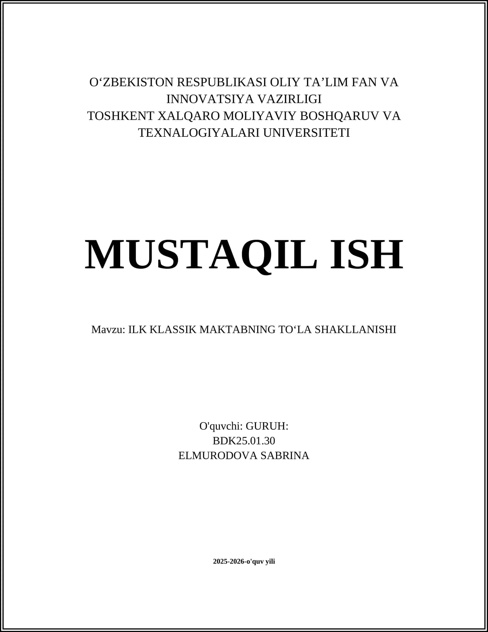 ILK KLASSIK MAKTABNING TO‘LA SHAKLLANISHI 1