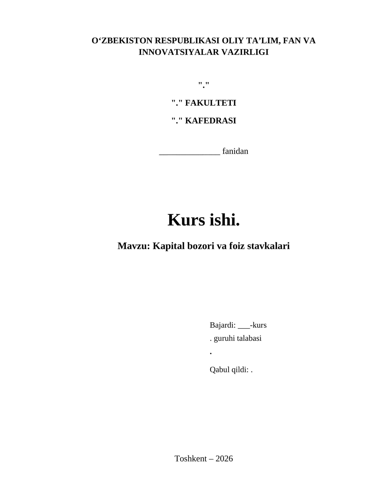 Kapital bozori va foiz stavkalari 1
