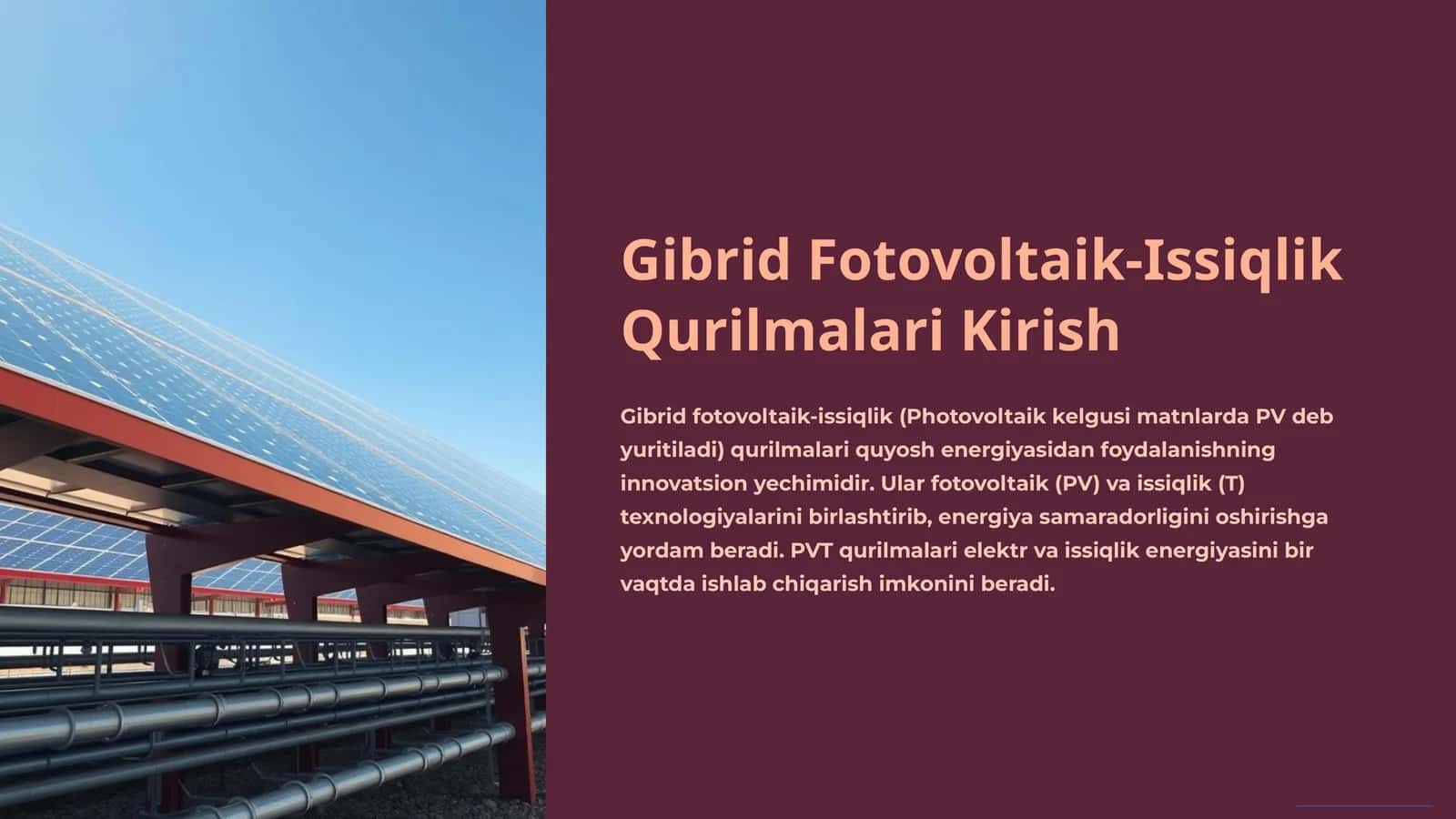 Gibrid Fotovoltaik-Issiqlik Qurilmalari 1