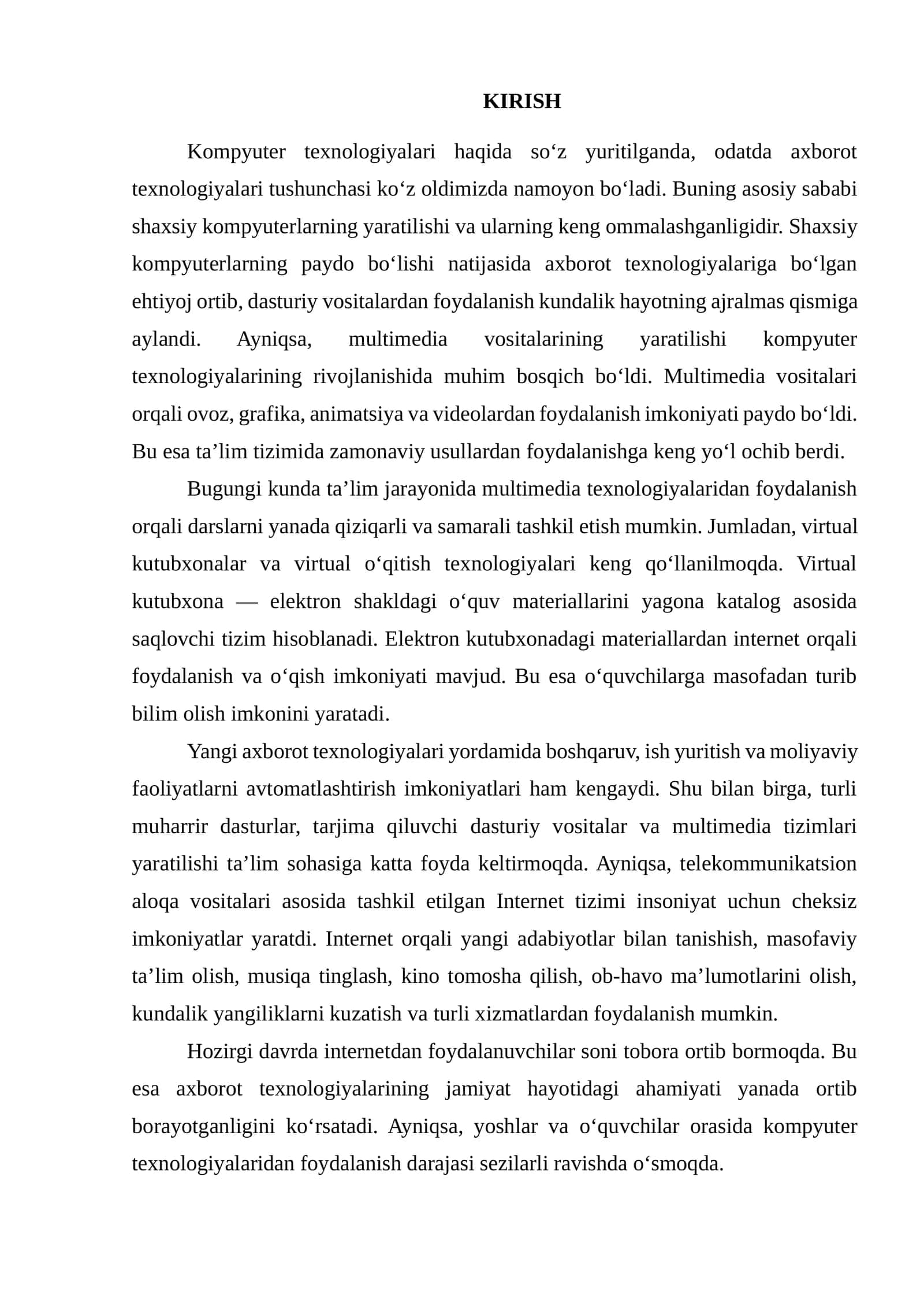 Kompyuter texnologiyalari va multimedia vositalari 1