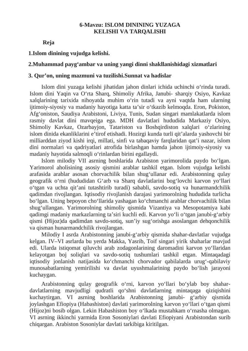 ISLOM DININING YUZAGA KELISHI VA TARQALISHI 1